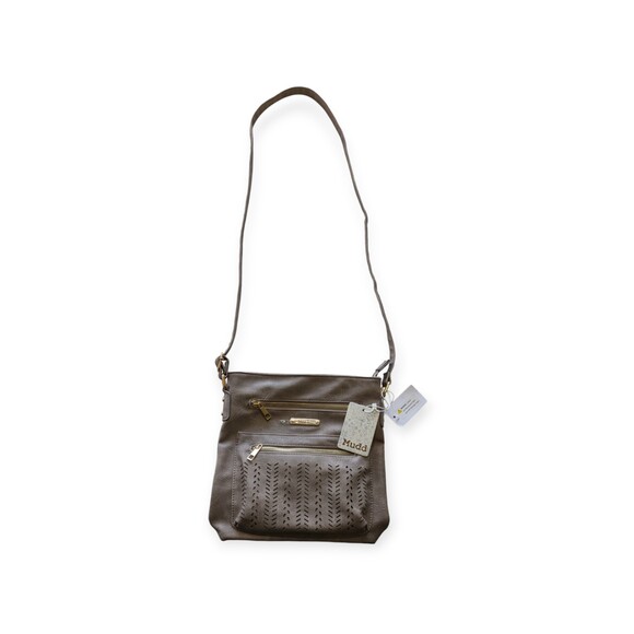 Mudd Women's Vegan Leather Grey Perforated Cross Body With Adjust Shoulder Strap - Picture 1 of 6